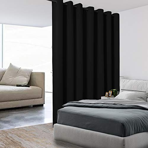 BONZER Raumteiler Vorhang Ösen Thermoisolierte Breite Verdunkelungsvorhänge für Schlafzimmer Wohnzimmer, 2,7 m breit x 2,4 m hoch, 1 Panel, Schwarz