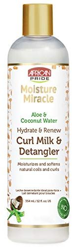 African Pride Moisture Miracle Hydrate & Renew Lockenmilch und Haarentwirrer, für natürliche Spulen und Locken, spendet Feuchtigkeit und kontrolliert Frizz, 340 ml