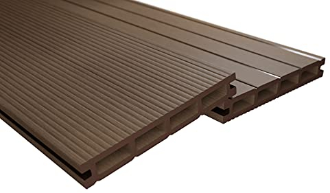 Endorphin® WPC Terrassendielen Komplettset 2-50m² Braun - Mit Unterkonstruktion & Clips – WPC Dielen Wetterfest Und Pflegeleicht – Hohlkammerdiele Rutschfest – Dielenlänge 220cm (18qm)