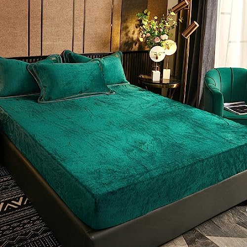 Luofanfei Warme Bettlaken Spannbettlaken 100x200cm Dunkelgrüne Grüne Warm Winter Plüsch Spannbetttuch 100x200 Boxspringbett Frottee Microfaser Fleece Spannbetttücher Uni Muster Leintuch 100 x 200