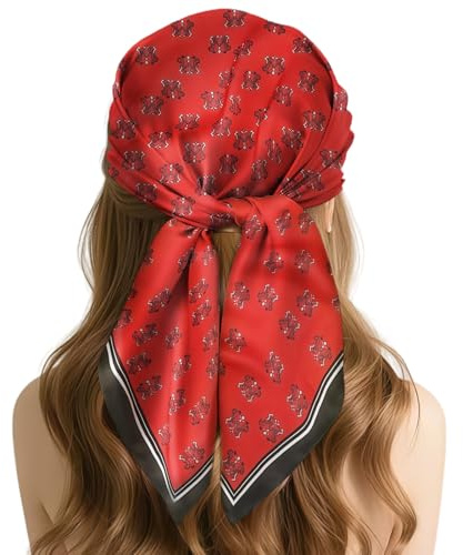 FAIRYGATE Silk Bandana Women Scarf Neck Head Hair Square Scarves Ladies Scarfs Gifts Neckerchief Headwear Fashion Multifunctional Headscarf Bandanas Red 21233