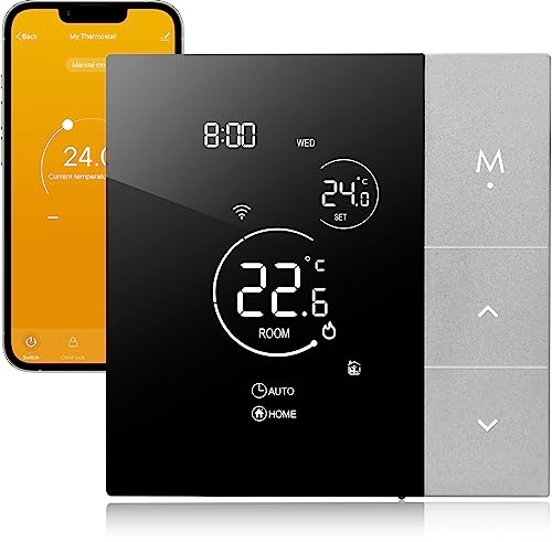 Termostato WiFi para Calefacción Eléctrica,Tuya Termostatos Digitales Inteligentes Programables de Panel Táctil de Pantalla Grande para Calefacción por Suelo Radiante Compatible con Alexa,Google 16A