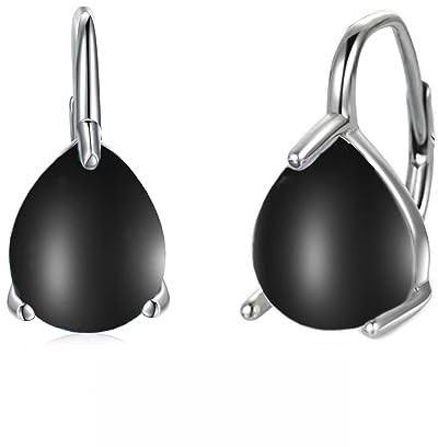 POPLYKE Teardrop Schwarz Onyx Leverback Ohrringe für Damen 925 Sterling Silber Schwarz Onyx Ohrringe