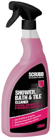 SCRUBB Shower, Bath & Tile Cleaner, Disinfectant and Limescale Remover, Streak-free Spray, 750ml