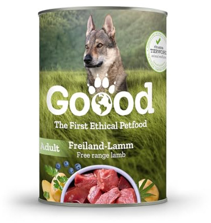 Goood - Adult Freilandlamm - Nassfutter, Hundefutter - mit regionalem Gemüse und Beeren - Getreidefrei, Glutenfrei, Weizenfrei, Ohne Konservierungsstoffe - 6 x 400g