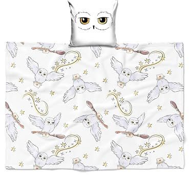 Harry Potter Kuscheldecke 120x150 cm, Eule Hedwig 2-in-1 Set, Kissenbezug und Flauschdecke, Wohndecke, Coral Fleece-Decke, Sofadecke, Deko Geschenk Fanartikel - flauschig, weich & kuschelig