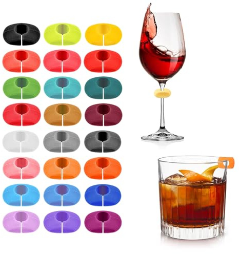 CPYJW 24 Stück Glasmarkierer,Glas Markierung Trinkgläser Wiederver Wendbare Glasmarker Silikon Bunte Weinglas Marker Glasmarkierer Silikon (Oval)