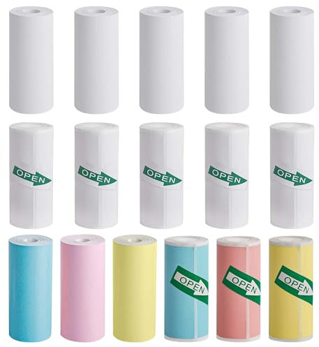 YSDMY 16 Rollen Thermorollen,Thermopapier für Kinder 57 x 25 mm Sofortbildkameras und Selbstklebender Bedruckbarer Aufkleber Mini Drucker Papier für Kinderkamera (Bunt Nicht-Stick und Selbstklebend)