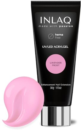 INLAQ Acrylgel Für Nagelverlängerung Lavender Frost 30ml - PREMIUM Polygel Für Gelnägel - Nägel Extender Gel UV/LED - Building Acrylic Nagelgel - Poly Nagel Gel