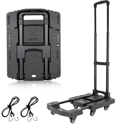BBWELL Diable Pliable,Chariot Pliant léger,Capacité de Charge de 200KG,Chariot Utilitaire avec 6 Roues et 2 Cordes élastiques pour La Maison/Bureau/Les Voyages/Déménagement
