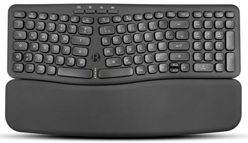 Perixx PERIBOARD-636DE Wireless Ergonomic Compact Keyboard, Leise Tasten, 2.4G Technologie, Abnehmbares Handballenpolster, DE QWERTZ