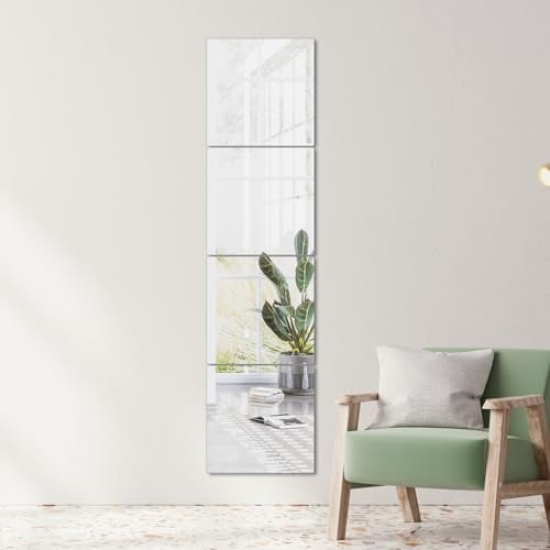 yuzeyurun Spiegelfliesen Selbstklebend 4er Set (20x20 cm) – HD Echtglas Wandspiegel (Verzerrungsfrei) – Rahmenlose Spiegelkacheln für Schrank, Tür, Bad & Deko