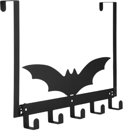 BOXOB Haken Über die Tür, 35cm Gotik Regal Metall Fledermaus Türhaken Badezimmer Halloween Wandhalter Handtuchhalter mit Schrauben und Dübeln für Schlüssel Taschen Regenkleidung (Schwarz)