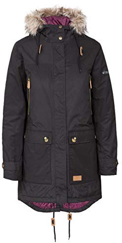 Trespass Womens Parka Jacket Clea - Waterproof, Lightly Padded, Removable Hood Fur Trim, 2 Patch Pockets with Flaps, 2 Zip Pockets, Longer Length, Adjustable Hood