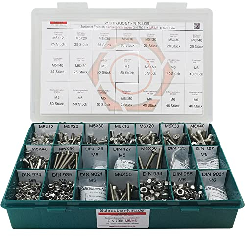 Sortiment/Set Edelstahl Senkkopfschrauben M5 M6 DIN 7991 VA A4 V4A Innensechskant
