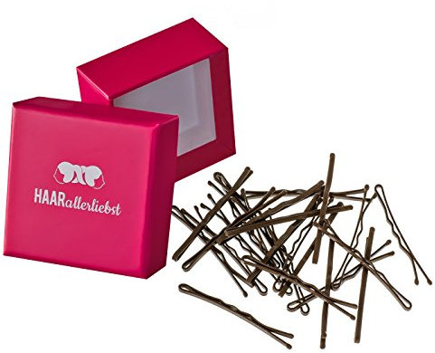 HAARallerliebst 24 Haarnadeln MORE GRIP - 5 cm Bobby Pins braun - mehr Halt durch kein Verrutschen– Haarklemmen Damen & Hair Pins in pinker Box - Perfekte Haarnadel für Styling & Halt