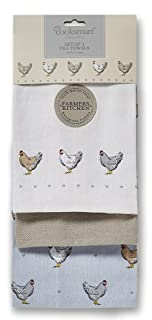 Cooksmart Farmers Kitchen 3 Pack Tea Towels 3er-Pack Geschirrtücher, Baumwolle, blau, 45 x 65cm
