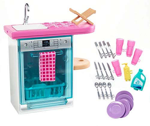 Barbie Mobilier Coffret D’Intérieur pour Poupée avec Lave-Vaisselle, Vaisselle et Accessoires, Jouet pour Enfant, FXG35