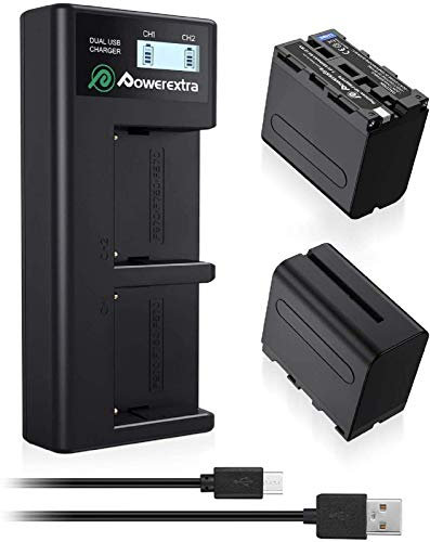 Powerextra 2 Baterías Reemplazo NP-F970 NP-F960 NP-F930 NP-F950 Cámara con Cargador 8800mAh DCR-VX2100 DSR-PD150 DSR-PD170 FDR-AX1 HDR-AX2000 HDR-FX1 HDR-FX7 HDR-FX1000 HVL-LBPB