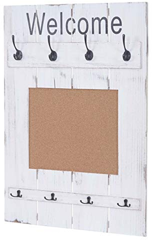 Mendler Wandgarderobe HWC-C89 mit Pinnwand, Garderobenpaneel, Shabby-Look Vintage, 8 Haken 91x60cm - weiß, shabby