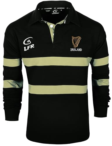 Irland Harp Rugby-Shirt, langärmelig, Schwarz / Cremefarben (Größe S-XXXL), Schwarz , XXL