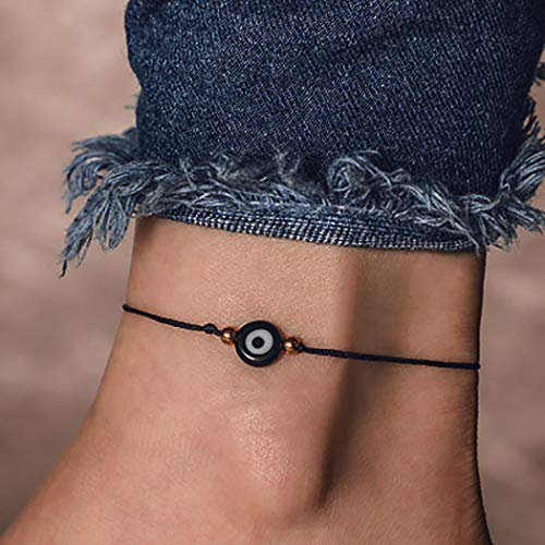 Fdesigner Evil Eye Anklet Bracelet Black Braided Foot Chain Bohemian Rope Beach Decoration Jewelry for Women and Girls