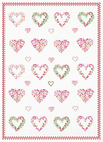 KRACHT since 1810 Halbleinen bedrucktes Küchentuch, 2er Set, Blumenherzen, 68,6 x 50,8 cm, weich, saugfähig, antistatisch und fleckenabweisend, 50/50 Leinen- und Baumwollmischung