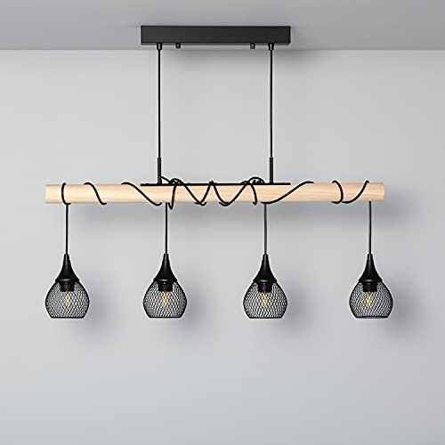 LEDKIA LIGHTING - Monah Hängeleuchte | Aluminium & Holz für Langlebigkeit | Verstellbares Kabel | Für Wohnzimmer, Küche & mehr | Kompatibel mit E27 LED, Schwarz, Aluminium