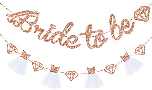 Pink Blume, „Bride to Be“ - Flagge in Roségold, Girlande mit Glitzerpartikeln, Braut, 3D-Wimpelkette und Girlanden mit Glitzerpartikeln, für Junggesellinnenabschiede, Partys, Dekorationen.