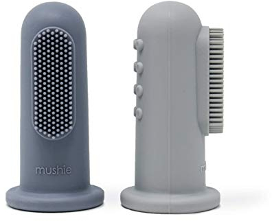 Mushie Baby Finger Toothbrushes | 1x Set of 2 Silicone Finger Toothbrush Baby | Babies First Toothbrush Soothing Irritated Gums | Material: Food-Grade Silicone (Stone/Tradewinds)