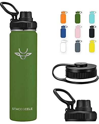 STACEGEELE Insulated Vacuum Water Bottle with Spout Lid and Screw on Top | Stainless Steel Flask for Kids Leak Proof Lightweight Eco Friendly 18oz / 24oz / 32 oz / 40oz(24oz Dark Green)