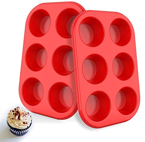 Silicone Muffin Pan 6 Cup, European LFGB Silicone Cupcake Baking Pan - Set of 2, Non-Stick Muffin Tins, LFGB Approved Egg Muffin Tray, Food-Grade Muffin Molds