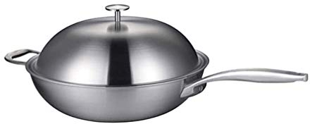 SMSOM Pan Wok antiadherente, wok de titanio puro, sartén antiadherente: todas las placas de cocción: inducción, cerámica, halógeno, gas, eléctrico (wok de 12.5 pulgadas)