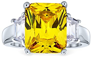 Art Deco Stil .925 Sterling Silber 8Ctw Kanariengelb Aaa Cz Rechteck Smaragd Schliff Cocktail Erklärung Verlobungsring Für Frauen Cubic Zirconia Baguette Seite Stones