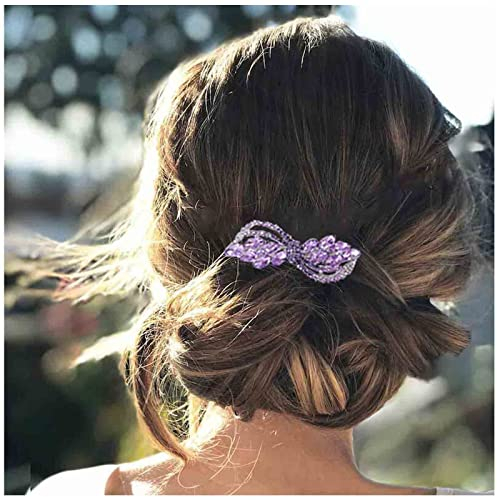 Yheakne Strass Hochzeit Haarspange Lila Kristall Haarspange Glanz Braut Kopfschmuck Dekorative Kopfbedeckung Kristall Haarspange Kamm Braut Haarschmuck für Frauen und Mädchen (Lila)