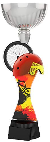 Trophy Monster Silver BMX Bike Helmet Cup Award Free Engraved Plate | Bulk Trophies Deal | for Clubs & Leagues, Adult or Kids | Made from Printed Acrylic (3 sizes)