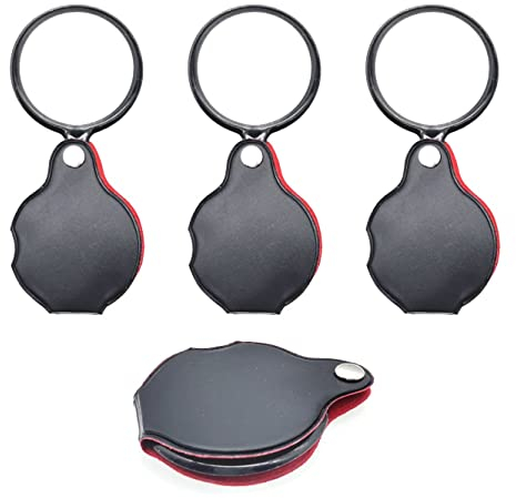 JZK 3 Stück Mini Faltbare Taschenlupe klein optisches Glas mit Lederschutzhülle, kleine Taschenlupe zum Lesen Hobbys, kleine Lupe mit Leder-Schutzabdeckung