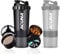 ACUNA Protein Shaker Bottle 600ml (PACK OF 2), 3 Layer Supplement & Pills Storage Cup- Secure Leakproof Protein Shake Mixer Bottle- Gym Supplement Shaker Bottle (Black - Grey)