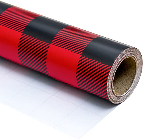 WRAPAHOLIC Rouleau de papier cadeau de Noël – Motif écossais noir et rouge pour Noël, vacances, fête, célébration – 76,2 cm x 10 m