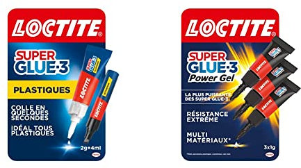 Loctite Super Glue-3 Spécial Plastiques & Power Gel Mini Dose - Colle Forte Pour Tout Plastique, Enrichie En Caoutchouc, 4 ml & Lot De 3 Tubes 1 g