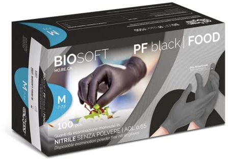 GLOVELY Guanti Monouso in Nitrile Neri Senza Polvere ad Uso Alimentare. BIOSOFT PF black FOOD. Pezzi 100 (S (1000pz))