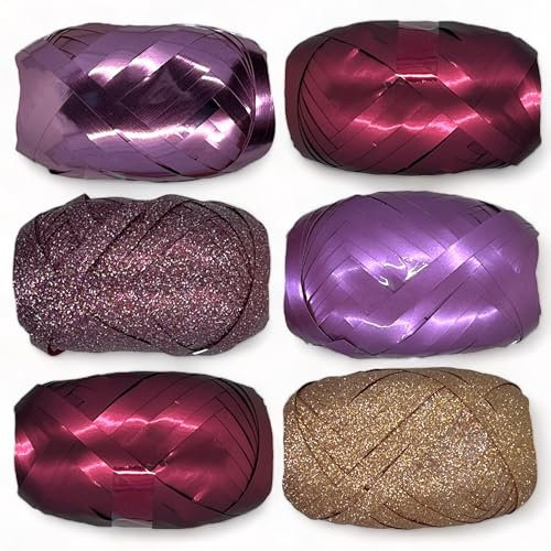 Set Ringelband Polyband Geschenk-Band Geschenkschleifen zum Basteln und Verpacken - glänzend & matt sortiert (pink- bordeaux - kupfer, 6 Rollen Geschenkband je 10m)