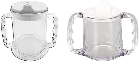 Homecraft, gobelet independance avec couvercles interchangeables, couvercle blanc, tasse à deux poignées, empêche les renversements, 285 ml & Homecraft Mug Transparent Anti-Éclaboussures