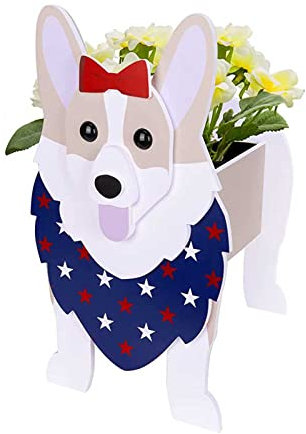 Pflanztöpfe Terrasse Blumentopf Untersetzer Rund 60 cm Pflanzgefäß aus Holz Form Sukkulenten Pflanzgefäß Hund Pflanzgefäß Hund Cartoon Tier Blumentöpfe Garten Blumentopf Pflanzkübel (White, One Size)