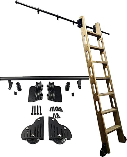 Hardware für Bibliotheksschiebeleiter Rollleiter-Hardware-Kit (Keine Leiter), Schienen-Kit für Schiebetüren für Scheunentore, Leiter-Aufhänger-Schienensystem, Rutsche mit Bodenrollen (Size :