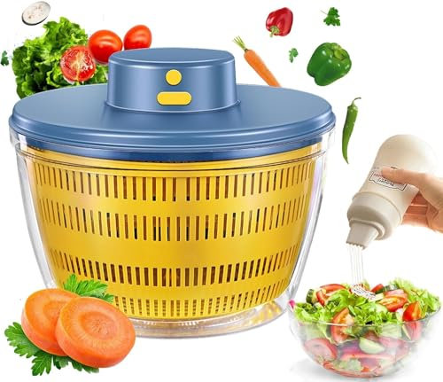Girador eléctrico de ensalada de 4.2 cuartos de galón, limpiador de frutas, secadora de verduras, lavadora de frutas con cuenco y colador, mezclador de secadora de ensalada para verduras, hierbas,