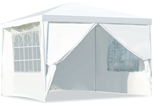 COSTWAY Carpa Plegable 3 x 3, Pergolas de Jardin 4 Paredes Laterales Desmontables y Ventanas Transparentes, Carpas para Exteriores con Tubos de Metal, Fiesta, Camping, Festival