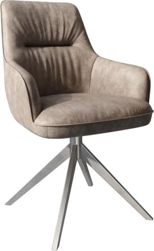 DELIFE Polsterstuhl Zelia-Flex mit Armlehnen Kreuzgestell breit Edelstahl Mikrofaser Taupe Vintage Taschenfederkern