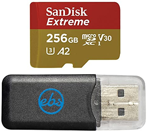 SanDisk Extreme Carte mémoire microSDXC U3 V30 A2 256 Go compatible avec caméra d'action GoPro Hero 12 Noir (SDSQXAV-256G-GN6MN) avec (1) lecteur de carte micro Everything But Stromboli