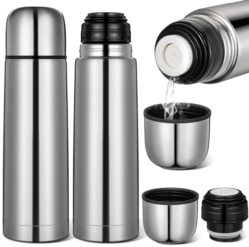 Domensi 2 Stück Edelstahl-Getränkeflasche, 500 ml, versiegelte Wärmflasche, vakuumisolierte Flaschen für Reisen, Büro, Camping, heiße und kalte Kaffee, Tee, Getränke